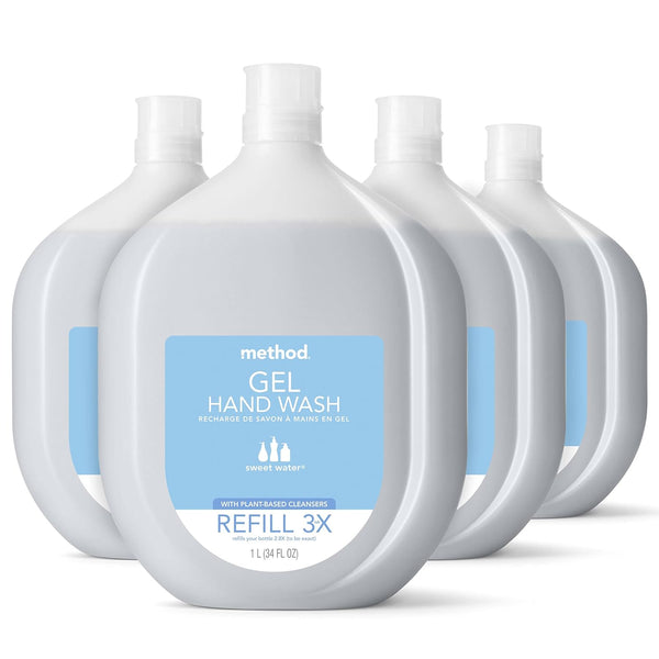 Method Gel Biodegradable Hand Soap Refill, Sweet Water, Recyclable Bottle, 34 oz - Prime Office Products - 34 oz (Pack of 4)