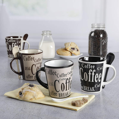 Mr. Coffee Bareggio Mug and Spoon Set, 8-Piece Mug and Spoon Set (14 oz) - Prime Office Products -