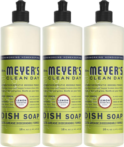 Mrs. Meyer's Liquid Dish Soap, Biodegradable Formula, 16 fl. oz - Pack of 3 - Prime Office Products - Lemon Verbena