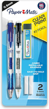 Paper Mate Clearpoint Mechanical Pencils, HB #2, 1 Lead Refill Set, 2 Erasers - Prime Office Products - 0.5MM