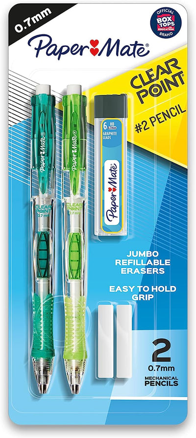 Paper Mate Clearpoint Mechanical Pencils, HB #2, 1 Lead Refill Set, 2 Erasers - Prime Office Products - 0.7MM