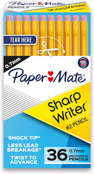 Paper Mate Mechanical Pencils, SharpWriter #2 Pencils, 0.7mm, Yellow, 36-Count - Prime Office Products -