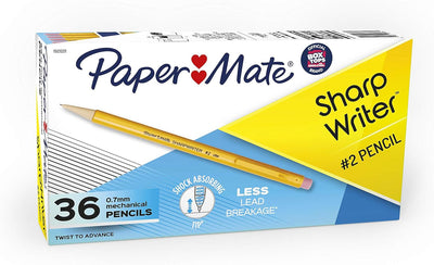 Paper Mate Mechanical Pencils, SharpWriter #2 Pencils, 0.7mm, Yellow, 36-Count - Prime Office Products -