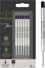 Parker Ballpoint Pen Refills, Medium Point, Black, with QUINKflow Ink - Prime Office Products - Pack of 6