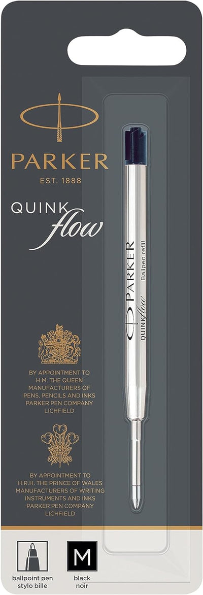 Parker Ballpoint Pen Refills, Medium Point, Black, with QUINKflow Ink - Prime Office Products - Pack of 10