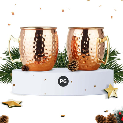 PG Moscow Mule Mugs, Stainless Steel Lining, Pure Hammered Copper Plating, 19 ounces - Set of 4 - Prime Office Products - Pack of 2