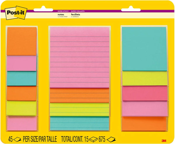 Post-it Notes, Supernova Neons Colors, 15 Recyclable Sticky Notes Pad, Variety Collection - Prime Office Products -