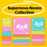 Post-it Notes, Supernova Neons Colors, 15 Recyclable Sticky Notes Pad, Variety Collection - Prime Office Products -