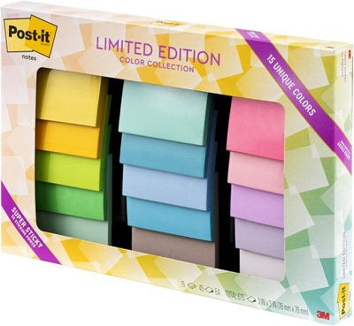 Post-it Super Sticky Notes, Limited Edition Collection, 3x3 in, 15 Pads/Pack - Prime Office Products -