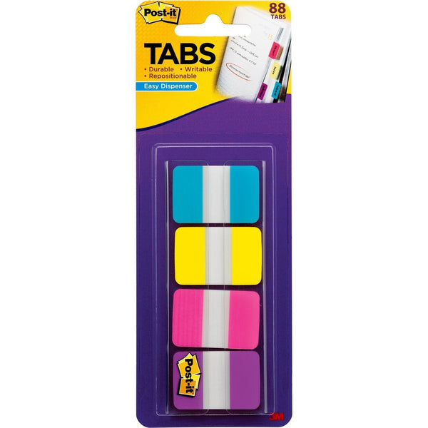 Post-it Tabs with easy dispenser, 1 inch, Aqua, Yellow, Pink, Violet, 88-count sticky tabs - Prime Office Products -