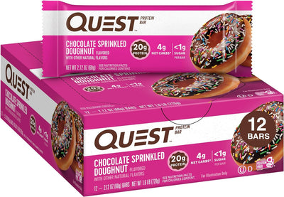 Quest Nutrition Protein Bars, High Protein, Low Carb, Gluten Free, Keto Friendly, 12 Count - Prime Office Products - Chocolate Sprinkled Doughnut