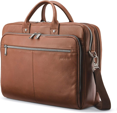 Samsonite Classic Leather Toploader Briefcase, Cognac - Prime Office Products -