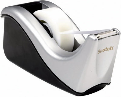 Scotch Desktop Tape Dispenser, Silvertech Two-Tone (C60-ST) (Pack of 2) - Prime Office Products -