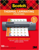 Scotch Thermal Laminator, Laminating Machine, 9 in wide with 20 pouches - Prime Office Products - 100 Laminating Pouches 3 mil