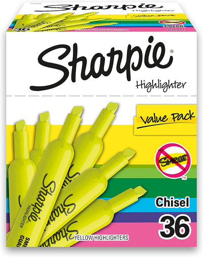 SHARPIE Tank Highlighters, Chisel Tip, Assorted Colors, Value Pack, 36-Count - Prime Office Products - 36 Count Yellow