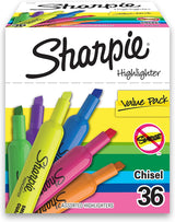 SHARPIE Tank Highlighters, Chisel Tip, Assorted Colors, Value Pack, 36-Count - Prime Office Products - 36 Count Assorted; 6 Different Colors