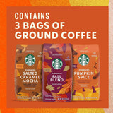 Starbucks Ground Coffee Fall Holiday Bundle, Medium Roast, 100% Arabica, Limited Edition, 3 Bags - Prime Office Products - Fall Blend | Salted Caramel Mocha | Pumpkin Spice