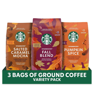 Starbucks Ground Coffee Fall Holiday Bundle, Medium Roast, 100% Arabica, Limited Edition, 3 Bags - Prime Office Products - Fall Blend | Salted Caramel Mocha | Pumpkin Spice