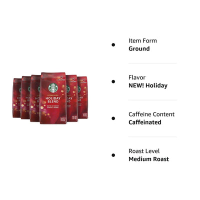 Starbucks Holiday Fall Medium Roast Ground Coffee, 100% Arabica, Limited Editions, 6-Pack - Prime Office Products - Holiday Blend