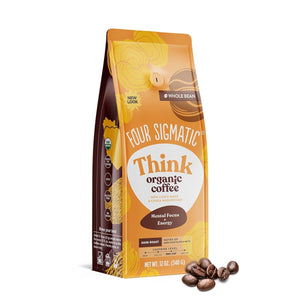 Think Organic Whole Bean Dark Roast Fair Trade Coffee Beans with Lion's Mane & Chaga Mushrooms, 12 oz - Prime Office Products -