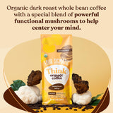 Think Organic Whole Bean Dark Roast Fair Trade Coffee Beans with Lion's Mane & Chaga Mushrooms, 12 oz - Prime Office Products -