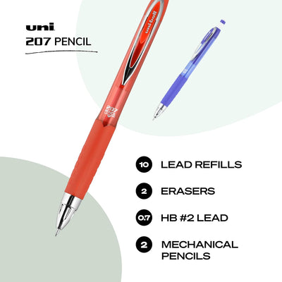 Uni-Ball 207 Mechanical Pencil, 0.7mm, HB #2, Black Barrel, 12 Count - Prime Office Products -