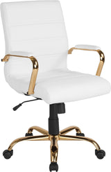 Whitney Executive Mid-Back LeatherSoft Adjustable Swivel Office Chair with Armrests - Prime Office Products - White