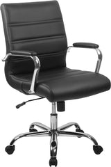 Whitney Executive Mid-Back LeatherSoft Adjustable Swivel Office Chair with Armrests - Prime Office Products - Black