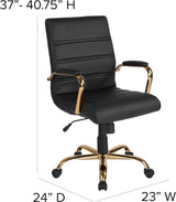 Whitney Executive Mid-Back LeatherSoft Adjustable Swivel Office Chair with Armrests - Prime Office Products - Black