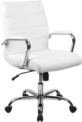 Whitney Executive Mid-Back LeatherSoft Adjustable Swivel Office Chair with Armrests - Prime Office Products - White