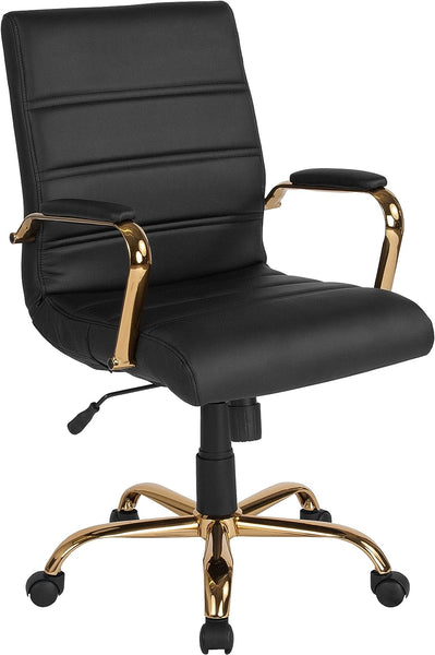 Whitney Executive Mid-Back LeatherSoft Adjustable Swivel Office Chair with Armrests - Prime Office Products - Black