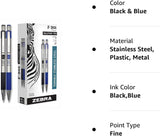 Zebra F-301 Retractable Ballpoint Pen, Stainless Steel Barrel, 0.7mm Fine Point, Black/Blue Ink, 12-count - Prime Office Products - 12 Count Blue/Black