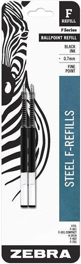 Zebra F-Series Ballpoint Stainless Steel Pen Refill, Fine Point, 0.7mm, Black Ink, 10-Count - Prime Office Products -