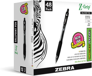 Zebra Pen Z-Grip Retractable Ballpoint Pen, Medium Point, 1.0mm, Black Ink, 48-count - Prime Office Products -