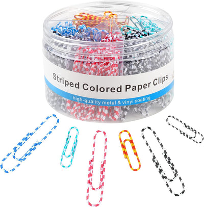 Zebra Striped Colored Metal-coated Paper Clips, Assorted Sizes Medium & Large, 400-Count - Prime Office Products - 1-Pack - 400-count